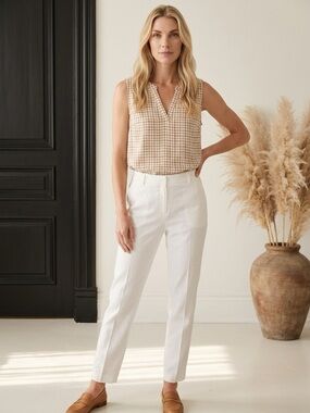 Maurices Sleeveless V-Neck Plaid Camisole in Cream & Tan